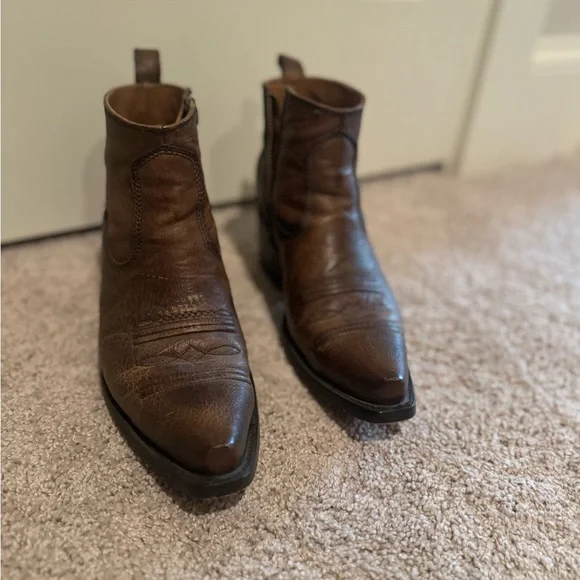 Lucchese Brown Leather Ankle Booties - Picture 2 of 6
